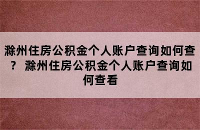 滁州住房公积金个人账户查询如何查？ 滁州住房公积金个人账户查询如何查看